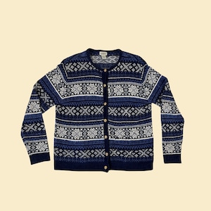 Pull cardigan bleu des années 90, pull acrylique en tricot boutonné taille L par Classic Elements image 1