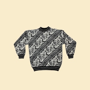 1980s abstract sweater by Kate Collins, 80s black & white psychedelic crewneck sweater