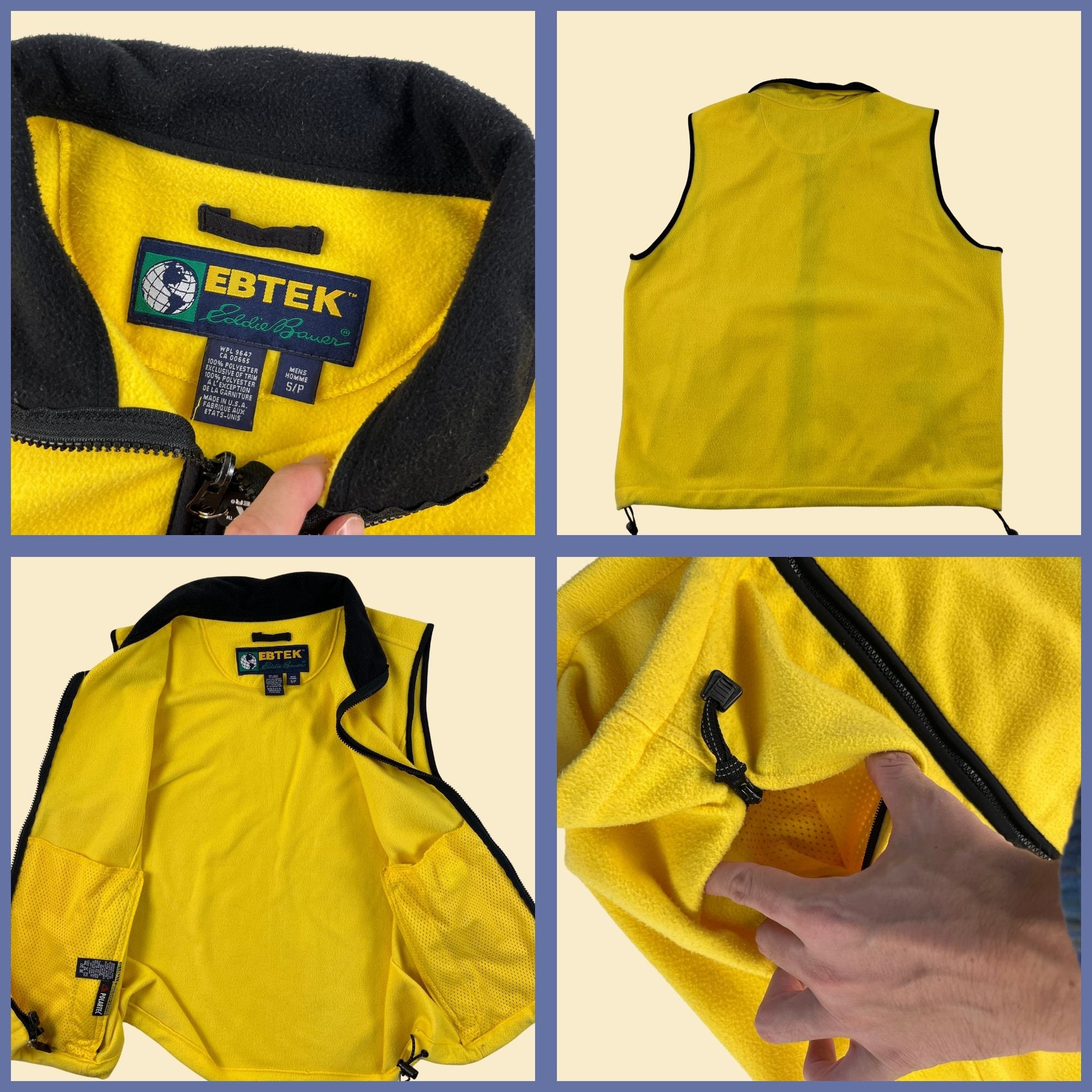 90s S Yellow Fleece Vest by Ebtek Eddie Bauer, Vintage 1990s