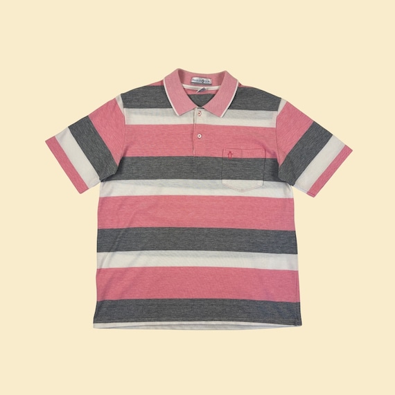 90s L Pink Polo Shirt by Penguin Club, Vintage Pink & Grey