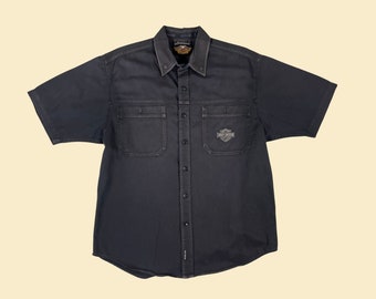 90s Harley Davidson shirt, vintage size XL black cotton short sleeve men's button down