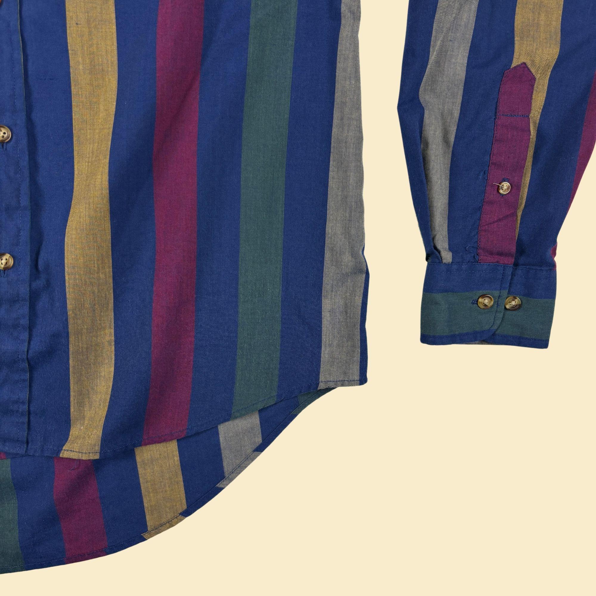 1990s M Striped Shirt by Stone River, Vintage Blue & Green