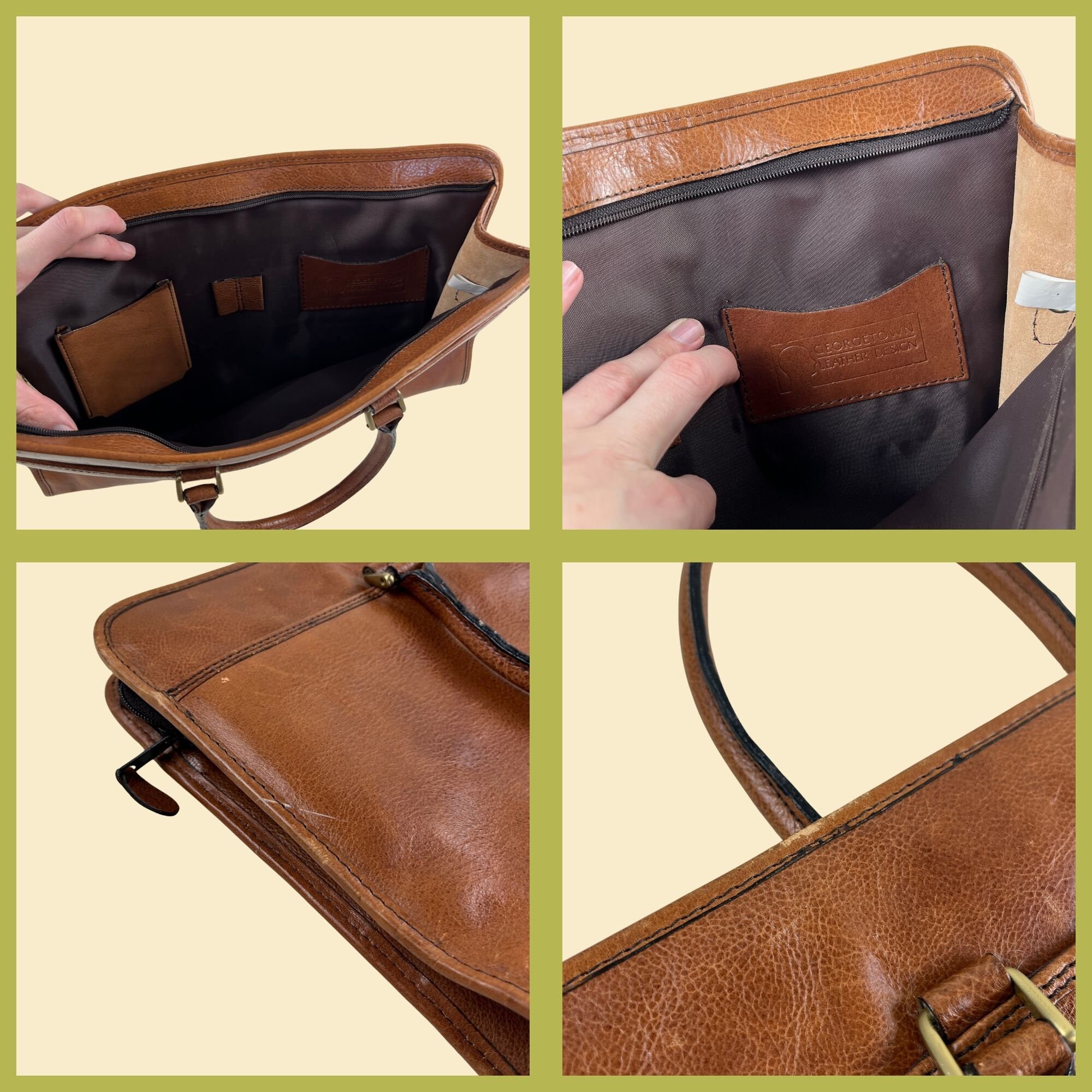 Vintage 80s Leather Briefcase by Leather Designs, 1980s Brown Brief Case With Top