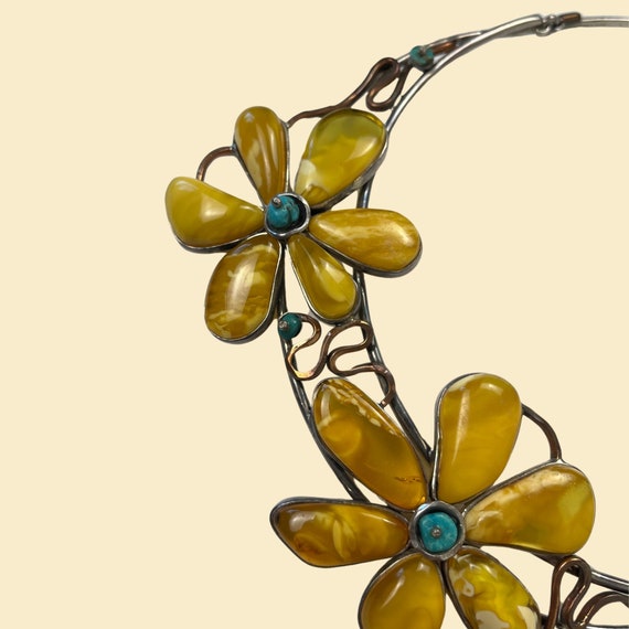 1980s floral collar necklace, vintage 80s yellow … - image 6