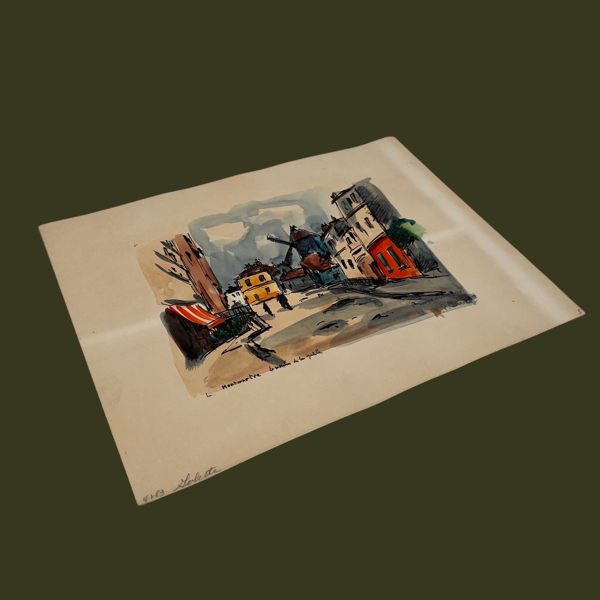 水彩画　PIERRE PAGES 　フランス 送料無料 水彩画 美術品・アンティーク・コレクション フランス