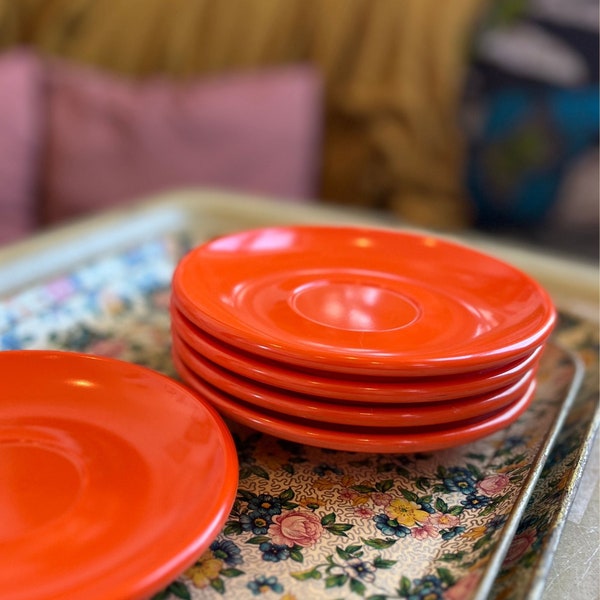 Boonton Ware set of 5 plates, vintage 1970s melamine orange 6" dinnerware set by Boontonware