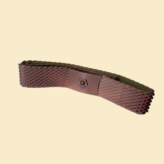 70s copper scale belt with rectangular flower buc… - image 1