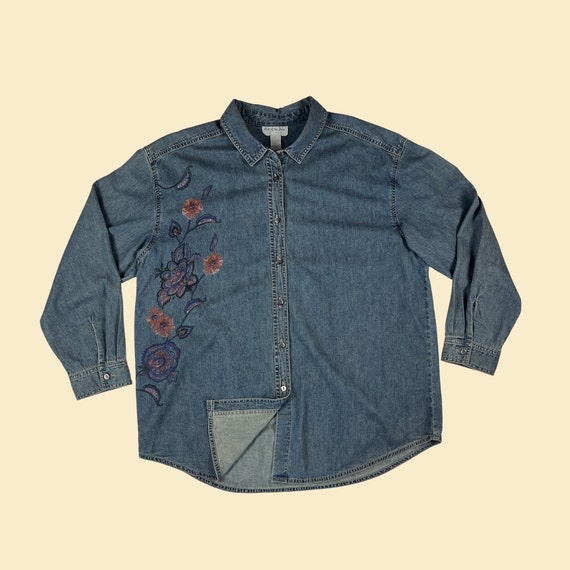 90s / Y2K Floral Denim Shirt by Out of the Blue J. Jill
