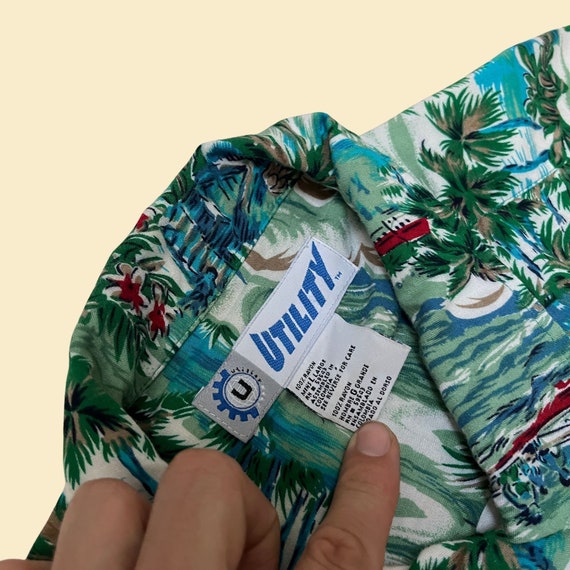90s large teal shirt with palm tree pattern by Ut… - image 3