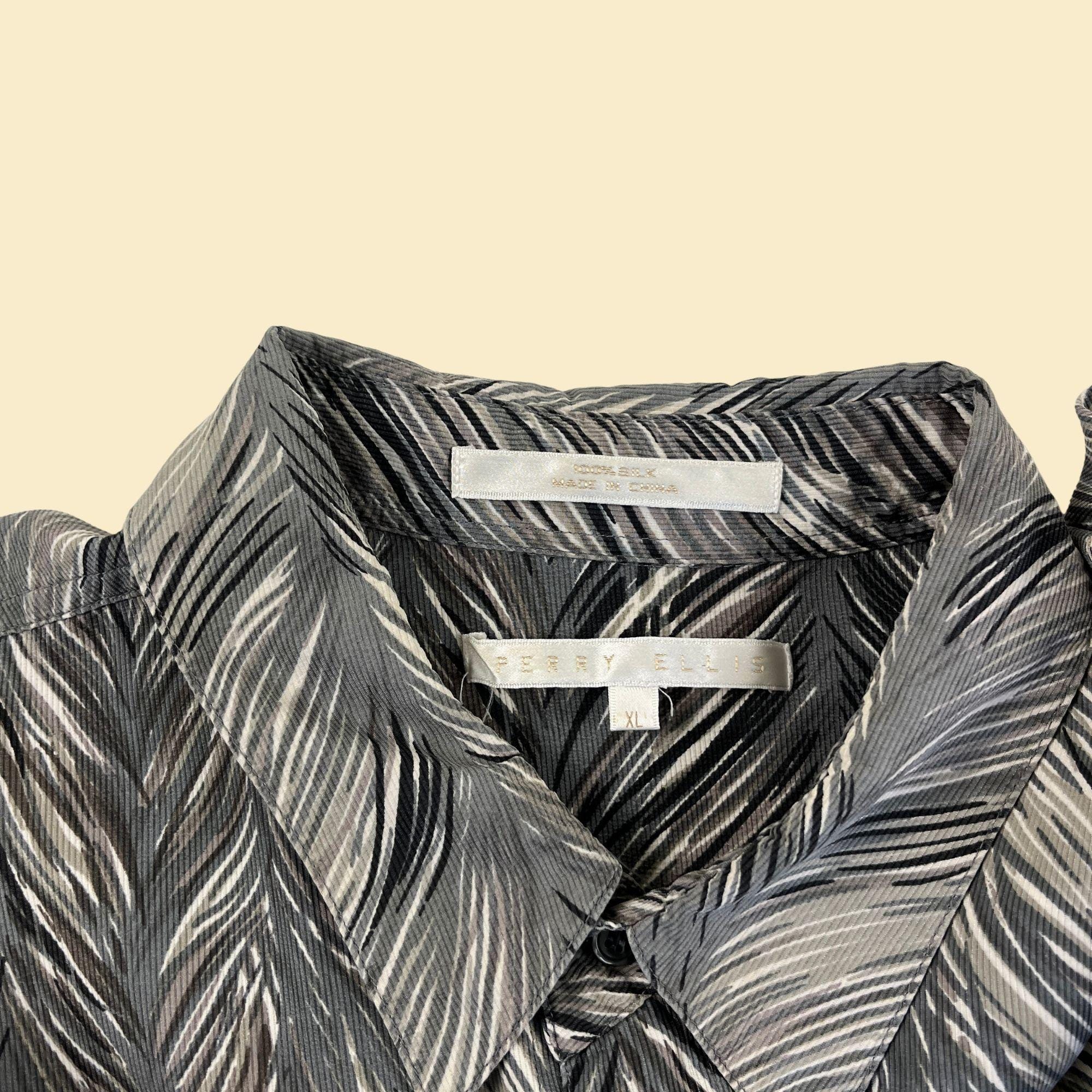 1990s XL Silk Shirt by Perry Ellis, Vintage Men's Abstract