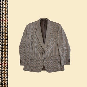 Vintage 90s/Y2K sports coat, size 40&quot; wool Greenwoods houndstooth beige/green men&#39;s blazer jacket