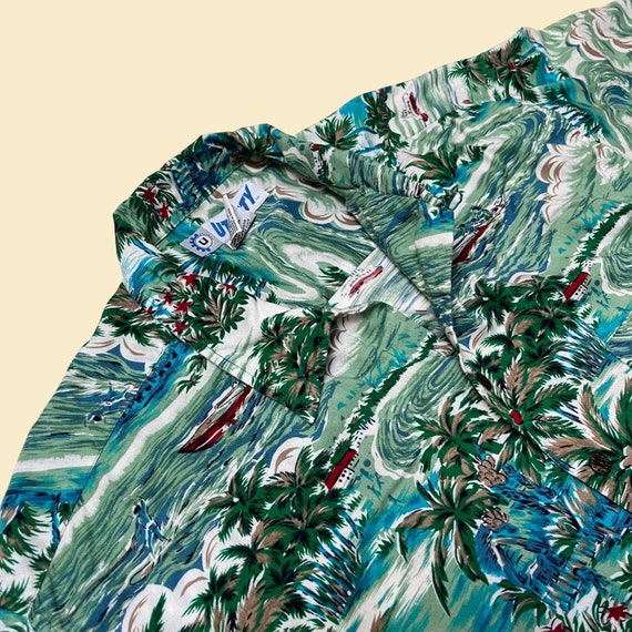 90s large teal shirt with palm tree pattern by Ut… - image 8