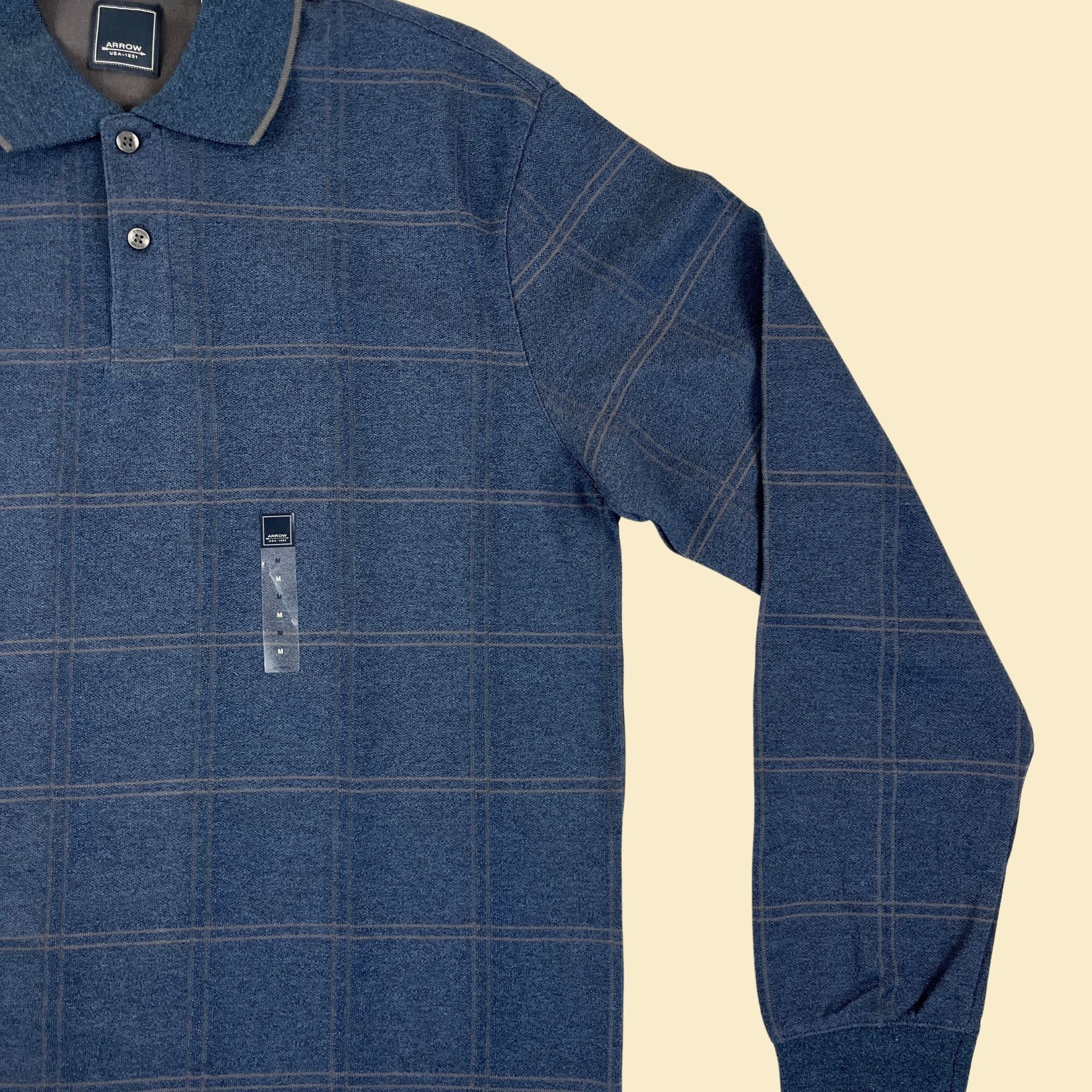 Y2K M Blue Polo Shirt by Arrow, Vintage 2000s Long Sleeve