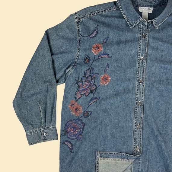 90s / Y2K Floral Denim Shirt by Out of the Blue J. Jill