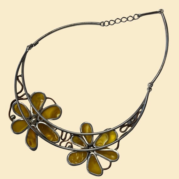 1980s floral collar necklace, vintage 80s yellow … - image 7