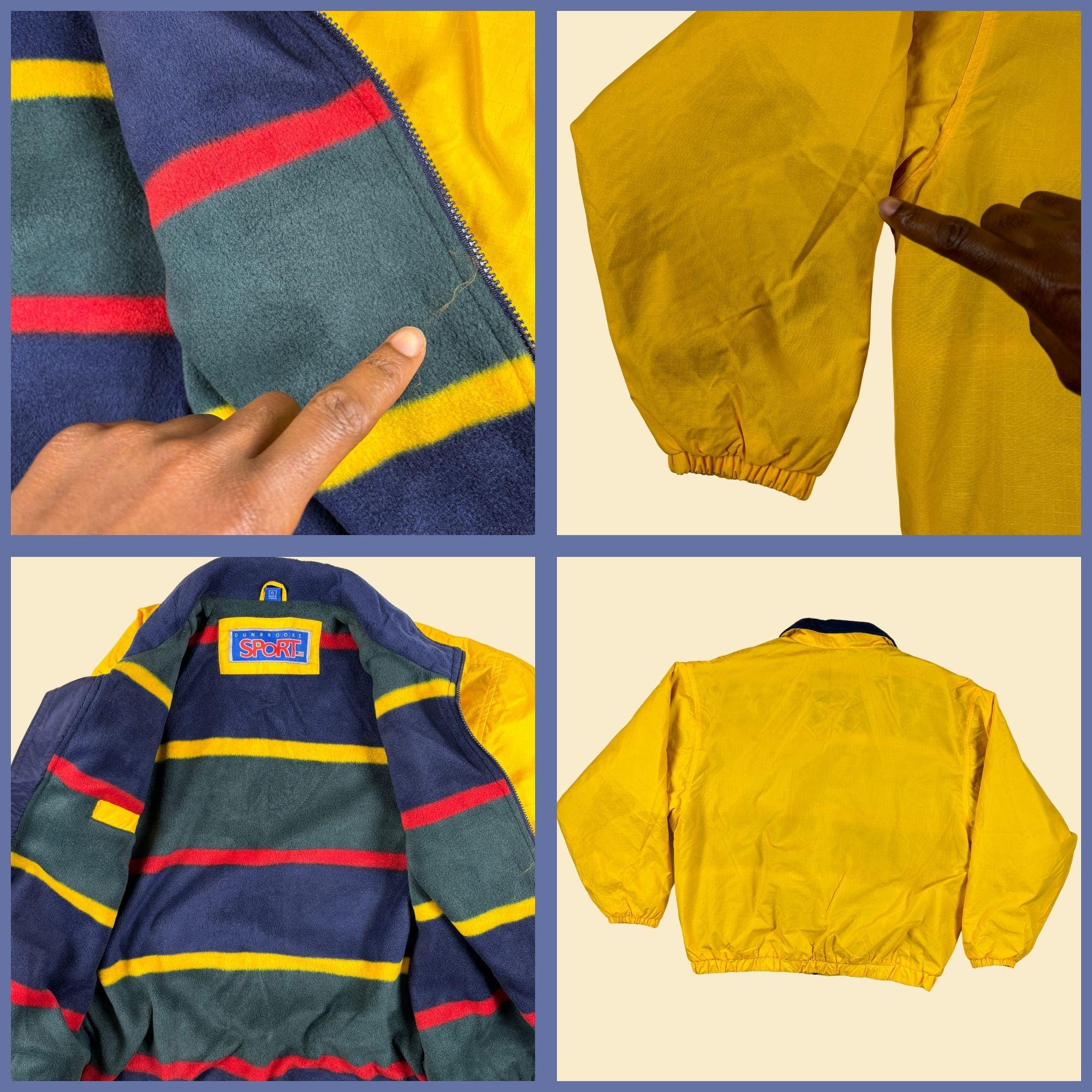 90s XL Dunbrooke Sport Jacket, Vintage Fleece Lined Yellow