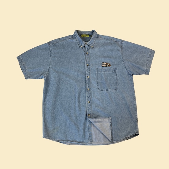 90s chambray teacher's shirt, size XL denim short… - image 1