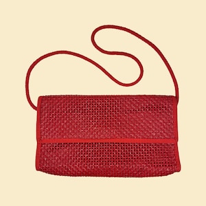 Bolso de mano de malla roja de los años 70, bolso de hombro tipo sobre rojo vintage de los años 70, hecho en Italia, con patrón de ventana de silicona.