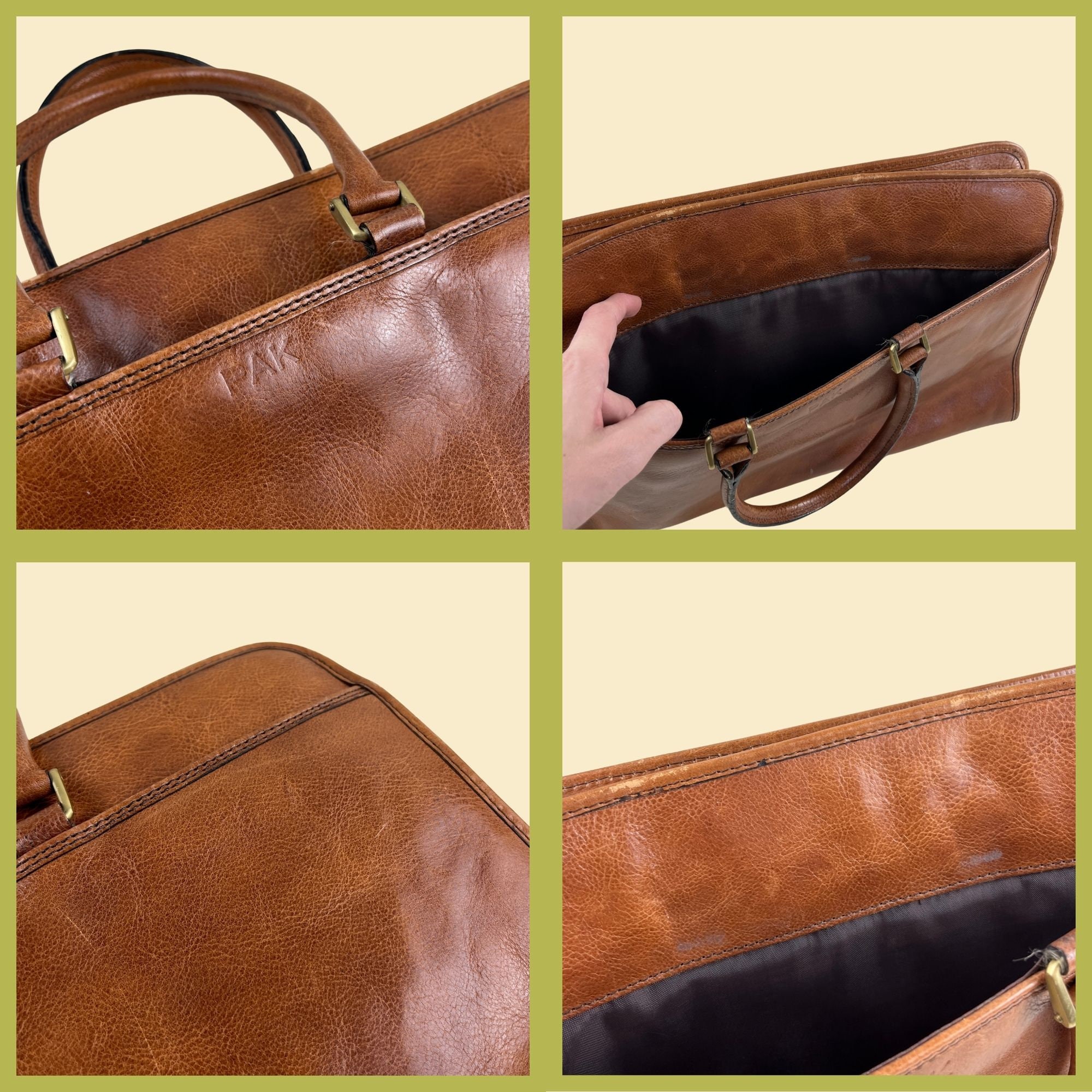 Vintage 80s Leather Briefcase by Leather Designs, 1980s Brown Brief Case With Top