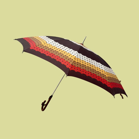 CHANEL Burgundy COCO Pattern Leather Handle and Wood Detail Umbrella