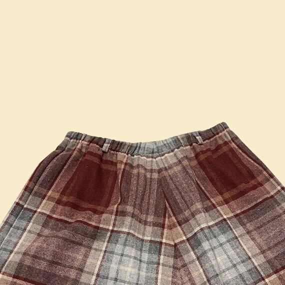 Vintage 28" plaid orange skirt, 1970s elastic mid… - image 3