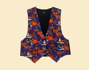 80s Halloween vest by JLN USA, vintage 1980s teddy bear, pumpkin & cat vest