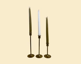 Set of 3 vintage brass candlestick holders, 1980s solid brass taper candle holders