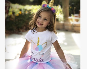 Unicorn birthday tutu outfit 3 piece set, 2nd, 3rd, 4th, 5th birthday unicorn outfit, personalized, unicorn birthday outfit, pink