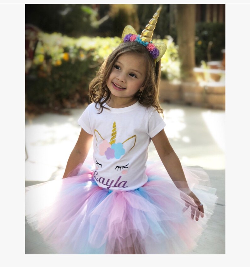 Unicorn Birthday Outfit Rainbow Tutu Girls Headband 1st 2nd 3rd 4th 5th 6th