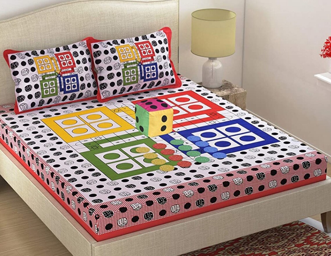Ludo Print 160 TC Cotton Double Bedsheet with 2 Pillow Covers Etsy