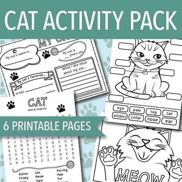 Cat Activity Pack - Activities for Kids - Printable