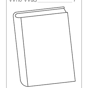 May include: Black and white line drawing of a book with the text "Who Was ____?" above it.