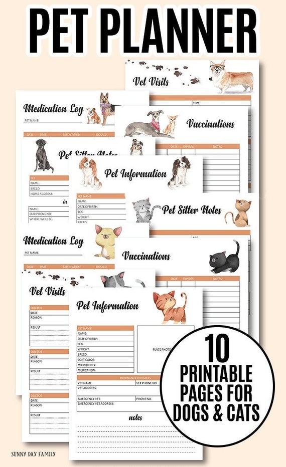 Pet Records Binder Set - Binder Pages - Planning Pages - Planner Pages - Pet Planner - Pet Care - Printable Planner