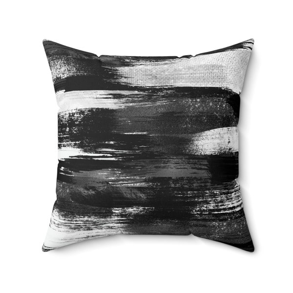 black and white pillow, black pillow, gray throw pillow, striped pillow, watercolor pillow, couch pillow, home decor