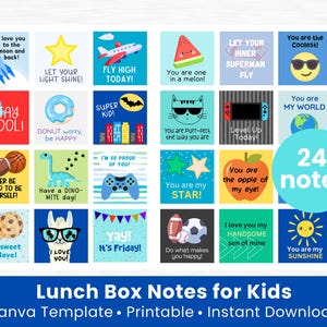 Peut inclure: Ensemble de 24 notes color&eacute;es pour bo&icirc;tes &agrave; lunch pour enfants, avec diverses illustrations et messages positifs. Les motifs incluent une fus&eacute;e, une &eacute;toile, un avion, une past&egrave;que et un soleil souriant. Les notes sont con&ccedil;ues pour &eacute;gayer le d&eacute;jeuner des enfants.