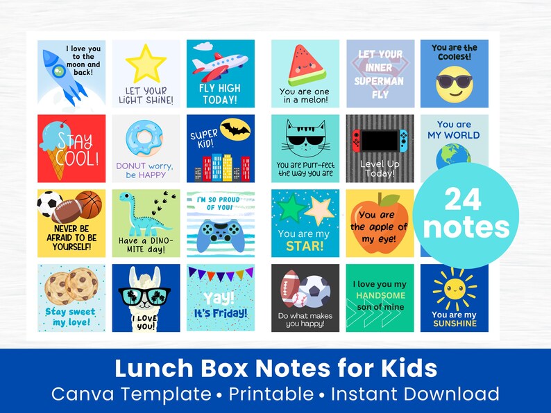 Peut inclure: Ensemble de 24 notes color&eacute;es pour bo&icirc;tes &agrave; lunch pour enfants, avec diverses illustrations et messages positifs. Les motifs incluent une fus&eacute;e, une &eacute;toile, un avion, une past&egrave;que et un soleil souriant. Les notes sont con&ccedil;ues pour &eacute;gayer le d&eacute;jeuner des enfants.