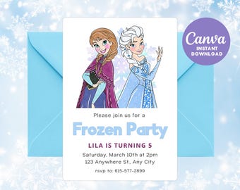 Frozen Birthday Invitation: Winter Snow, Elsa Theme (Editable, Digital Download)