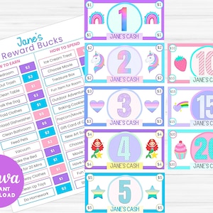 Kids Reward Bucks, Mom Bucks, Belohnungssystem für Kinder, Chore Bucks, Good Behaviour Bucks, Spielgeld, bearbeitbares vorgetäuschtes Geld, printable PDF