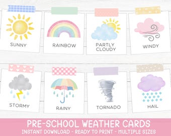 Weather Flash Cards: Watercolor Montessori Cards (Digital Download)