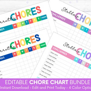 Chore Chart, Printable Editable Chore Chart, Kids Chore Responsibility Chart, Instant Download, Kids Routine Chart, Digital Download, Sports