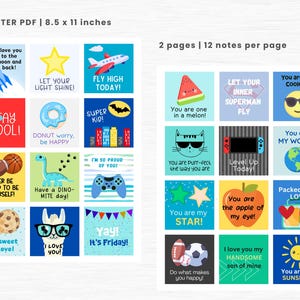 Peut inclure: Une feuille de notes imprimables color&eacute;es avec divers motifs et messages positifs. Les notes pr&eacute;sentent des illustrations d'une fus&eacute;e, d'une &eacute;toile, d'un avion, d'une glace, d'un beignet, d'un dinosaure, etc. Chaque note a une phrase encourageante unique.