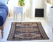 3.9 x 4.5 High-End Antique Masterpiece Navy an Camel Caucasian Zewja Kuba Rug Zollie
