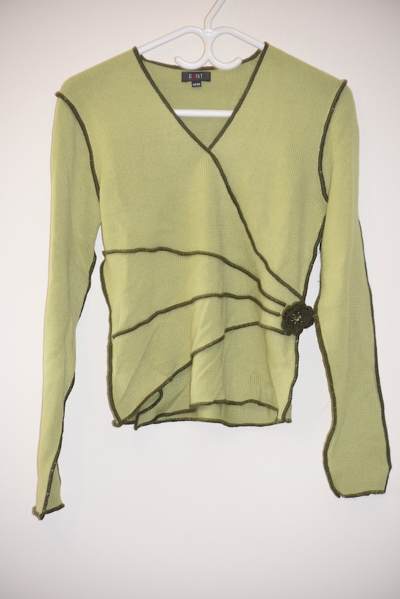 S/M-Apple Green Crossed Sweater! Removable broo