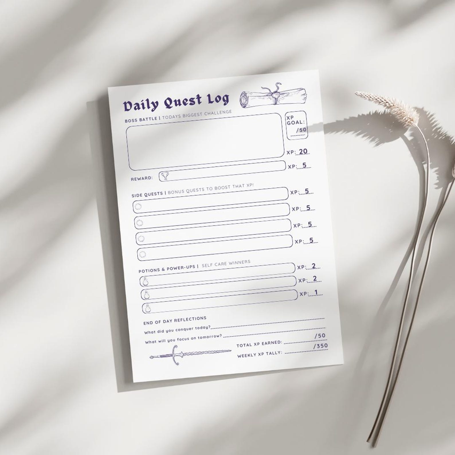 Daily Quest Logbook | ADHD Fantasy Planner, XP Tracker (PDF) - Etsy Australia