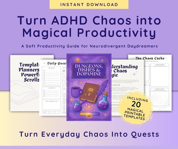 ADHD Planner Printable | Fantasy-Themed Digital To-Do List & Chore Chart | Gamified Productivity Toolkit for Focus + Organisation