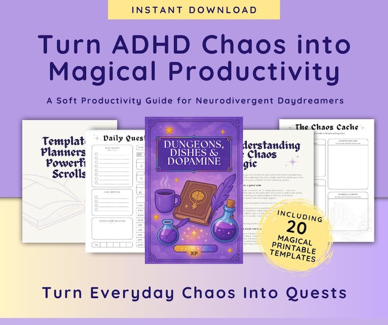 ADHD Planner Printable | Fantasy-Themed Digital To-Do List & Chore Chart | Gamified Productivity Toolkit for Focus + Organisation image 1