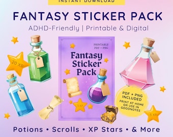 Fantasy Printable Sticker Pack | ADHD Planner Stickers | Digital Stickers for Focus, Rewards & Motivation
