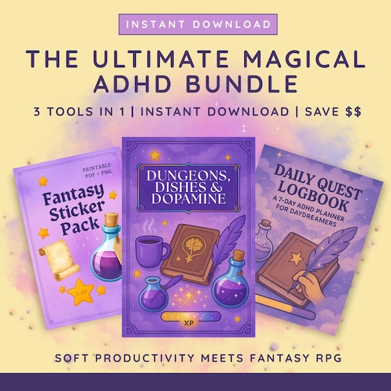 ADHD Planner Bundle | Fantasy-Themed Printable Kit | Digital Quest Log, Stickers & Dopamine Tools | GoodNotes | PDF Download