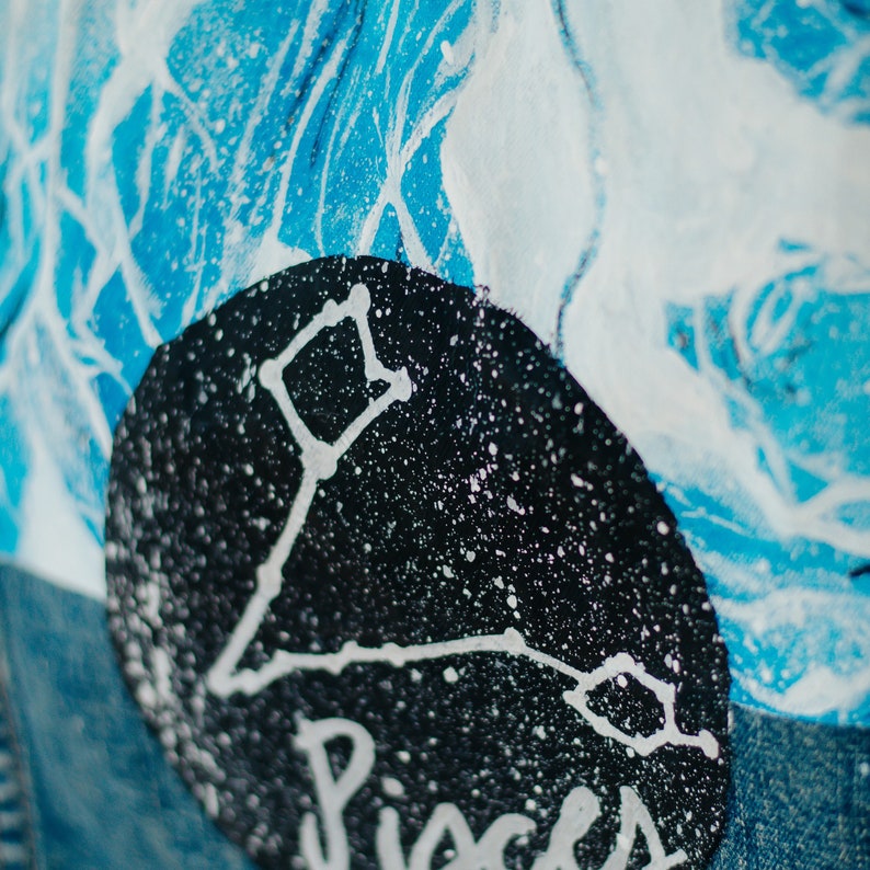 Vintage Hand-Painted Pisces Denim Jacket image 6