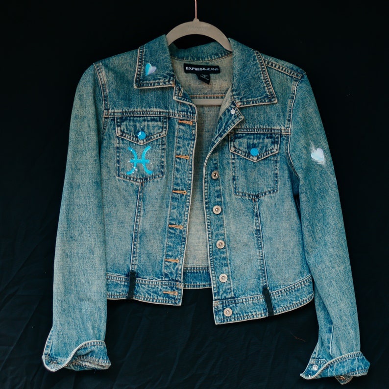 Vintage Hand-Painted Pisces Denim Jacket image 4